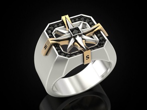 rosa dos ventos anel de bússola 2 do vento subiu jóias imprimir 3dprinted anéis o design jóia ouro printabl impressão prototipagem prata motociclista escurecimento textura 3d print model - Mito3D