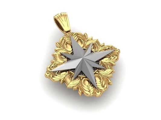 windrose star kompass anhänger nort nordstern schmuck halskette druckbar antiquität mystisch juwel architektonisch historisch fantasie gold silber 3d 3d print model - Mito3D