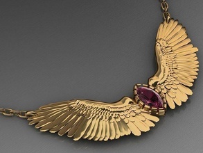 wing pendant angel women golden silver feather flying bird nature art sculptures wings necklace marquise statue creature medium rigged jewelry pendants 3d print model - Mito3D