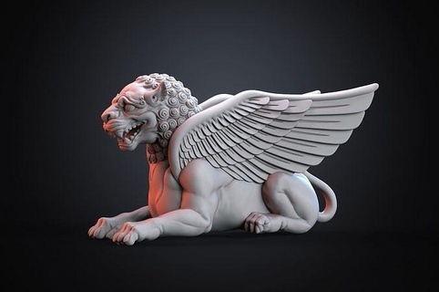 winged curly lion sculpture high model sculpture statue stone lion zbrush high model decorate accessories art animal nature lion animals mammal sculptures  3d print model - Mito3D