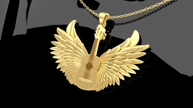 kanatlı gitar kolye takı altın gümüş mücevher elmas yazdırılabilir beyaz kanat uçmak 3d print model - Mito3D