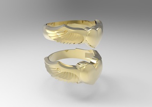 alato cuore anelli impostato stampabile squillare ali oro argento moda stl 3dm gioielleria stampa prototipazione san valentino classico pop regalo romanza roccia 3d print model - Mito3D