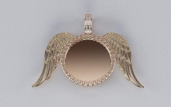 winged picture pendant - 35mm diameter photo photopendant angel wing rip jewelry gold diamond silver jewellery necklace fashion beauty gem pendants 3d print model - Mito3D