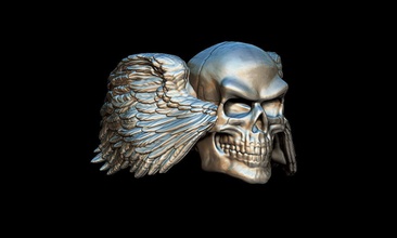 geflügelt schädel ring kopf maske grusel grab helm halloween grabstein skelett zombie monster fantasie fiktiv kreatur tot unheimlich tod silber schmuck ringe biker 3d print model - Mito3D