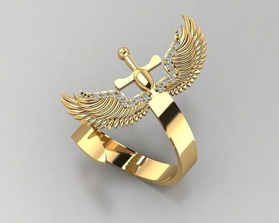 winged sword ring gold silver winged sword rings jewellery jewel wedding diamond ring printable gem sterling gold ring silver ring winged ring sword ring 3dprint free size engagement jewelry jewelry rings diamond ring  3d print model - Mito3D