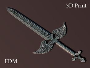 winged sword 3d print 3dprint highpoly zbrush fdm ender3 creality blade wings jesus dagger medieval christianity sculpture steel iron games toys 3d print model - Mito3D