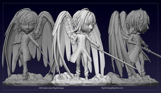 alato spadaccino spada maschio buio angelo Ali chibi anime carattere arte scultura zbrush stl obj figurina sculture 3d print model - Mito3D