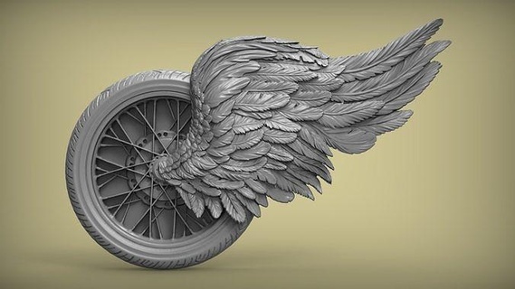 kanatlı tekerlek kanat motosiklet motor yarış araç melek logo kanatlar araba bisiklet 3d rozet kulüp Sanat işaretler logolar 3d print model - Mito3D