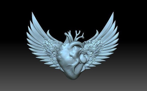 wings heart love pedant relief valentines day jewelry angels cherub cnc art 3d print model - Mito3D
