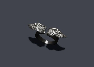wings ring 750 925 gold jewellery jewelry nature silver feather bird featherbird fly fure 585 583 woman mythological stallion angel flying fantasy rings 3d print model - Mito3D