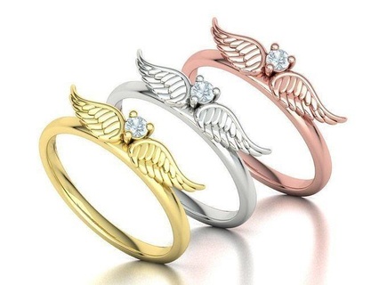 wings ring stackable diamond 3dmodel jewelry gold printable traditional engagement promise angel cad custom band usa canada europe israel united states rings 3d print model - Mito3D