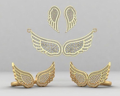 wings set jewelry 62-mhsc two gold wing earrings diamonds gold jewelry wing wings silver fly pendant angel eagle fin sail pinion whale gem butterfly cupid diamond bird flying jewel rings  3d print model - Mito3D
