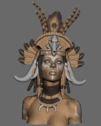 bruja médico busto hembra personaje imprimible anatomía cabeza humano hermoso cara curandero retrato escultura fantasía miniatura 3d arte mujer tribal esculturas 3D print model - Mito3D