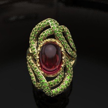 bruja anillo original diseño foto cabujón pavimentar orgánico simetría voluminoso joyería joya anillos rubí ópalo zafiro 3d print model - Mito3D