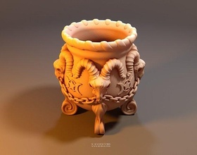 witchcraft bowl 3d 3dprint pot stylized toy witch halloween bones skull mystic magic fantasy dnd cooking chain ram games toys 3d print model - Mito3D