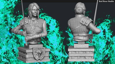 witcher ciri bust geralt hunt armor knight print characters girls female sword printable game miniatures figures games toys sculpture 3d print model - Mito3D