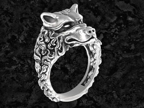 loup-ring de l'anneau bijoux d'argent imprimable wolf chien les anneaux 3d print model - Mito3D