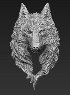 Loup bas soulagement 3d djedy or argent animal loup garou nature bijoux 3d print model - Mito3D