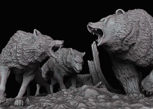 lobo vs urso animal lobisomem fera natureza arte esculturas 3d print model - Mito3D