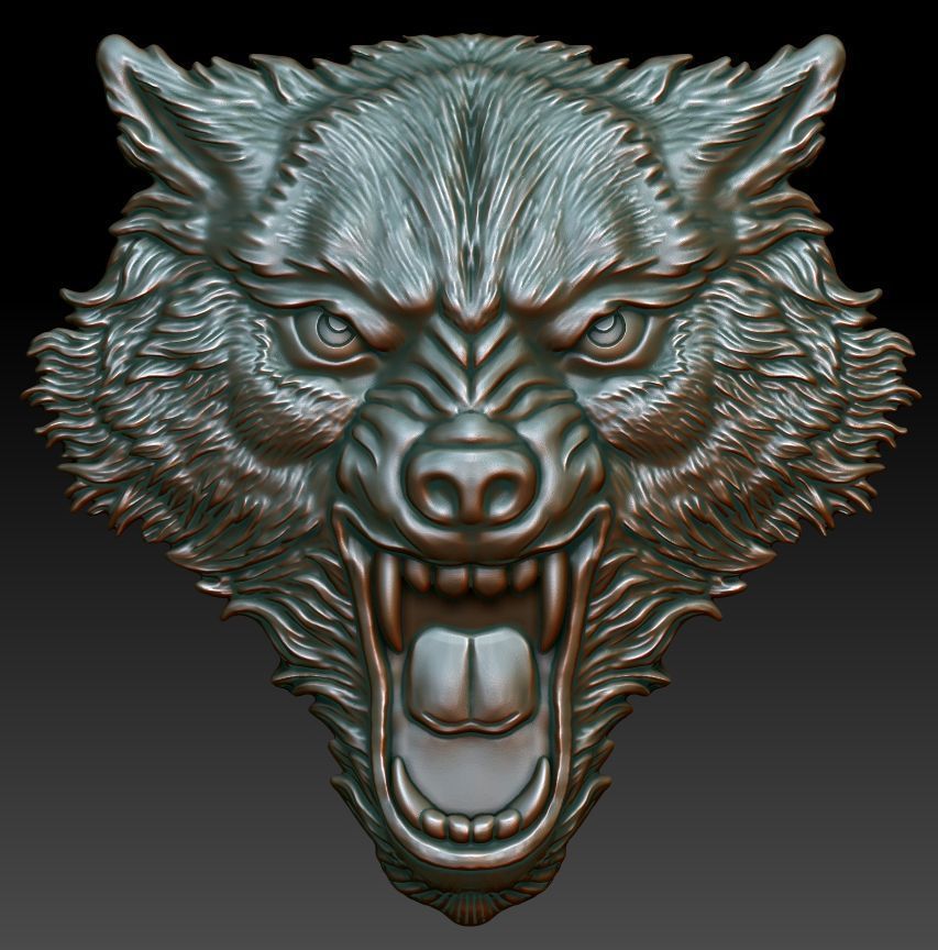 wolf head cnc relief carving medallion bas decor printable art jewelry pendant stylized coins badges object animal milling engraving 3D print model - Mito3D