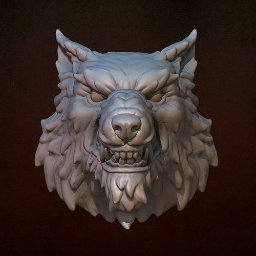 lobo cabeça fantasia estilizado animal miniaturas impressão personagem lobisomem cão alfa jogos of tronos rígido medalhão sorriso arte esculturas 3D print model - Mito3D