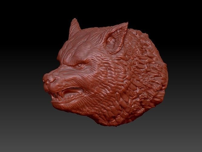 Lobo cabeça lobo animal fera impressão 4axis escultura Bravo arte esculturas 3D print model - Mito3D