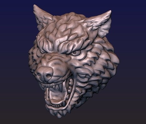 lobo cabeça alfa animal arte personagem fantasia miniaturas impressão esculturas estilizado sorriso rosnar rugido 3d print model - Mito3D