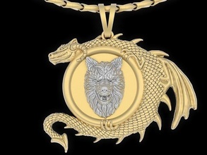 wolf head dragon pendant jewelry gold silver necklace sculpture art statue printable fashion platinum sterling animal pendants 3d print model - Mito3D