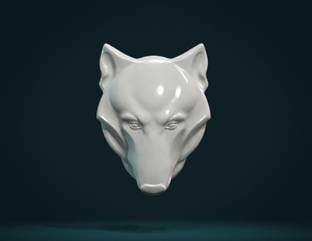 loup à la tête de secours art wolf carnivora artistique décoration monté stylisé déco des signes les logos 3d print model - Mito3D