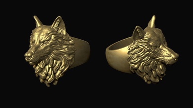 wolf head ring jewellery jewelry sculpture silver gold accessories apparel fashion printable bust sterling canis lupus engagement nature jungle canine diy rings 3d print model - Mito3D