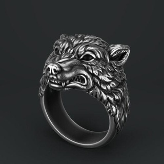 Loup tête bague bijoux pendentif pendentifs argent bijou anneaux animal art 3d print model - Mito3D