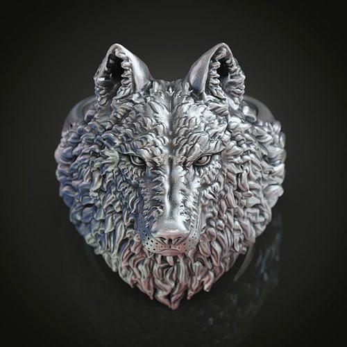 lobo cabeça anel masculino mulheres bravo floresta jóias oxidado prata esterlina prototipagem ouro imprimível jóia motociclista nórdico viking joalheria argolas 3D print model - Mito3D