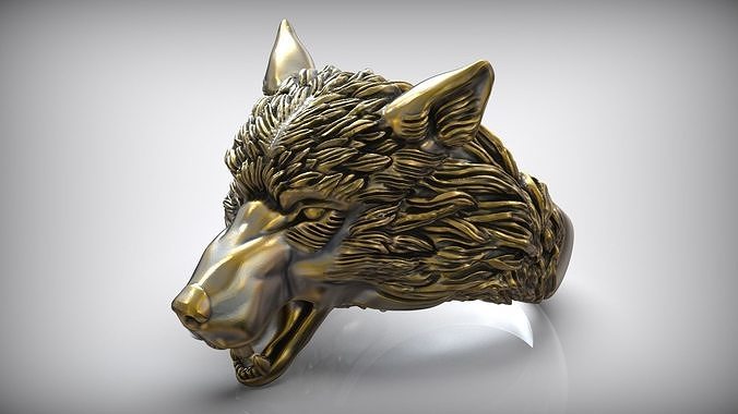 wolf head ring wild animal wolves grey roar beast nature arctic jewelry stl creature oxidized men printable werewolf rings 3D print model - Mito3D