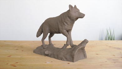 wolf on log hund kunst natur tier skulptur haustier heiser säugetier heulen skulpturen 3d print model - Mito3D