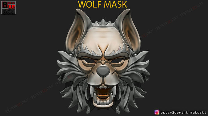 wolf mask - japanese samurai oni tiger halloween helmet wolfmask cosplay wolverine toys animal lion husky dog hannyamask hannya devil sculptures art 3D print model - Mito3D