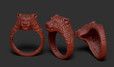 wolf model three tiger shaped rings animal silver jewelery gold jewelry 3d print model - Mito3D