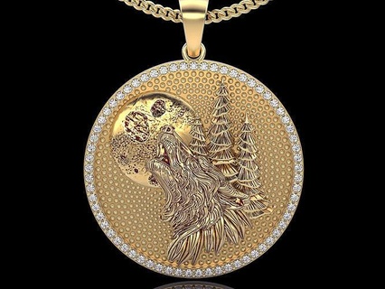 Kurt ay kolye altın yazdırılabilir takı 3d model gümüş sterlin tasarım zbrush heykel husky platin düğün mücevher elmas köpek 3d print model - Mito3D