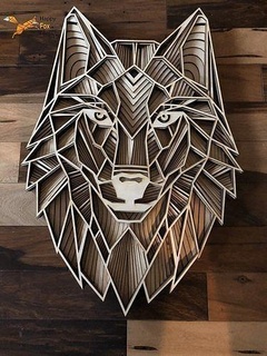wolf multilayer art work interior decor 3dprint laser cut machine wood animal cheap 3d print model - Mito3D