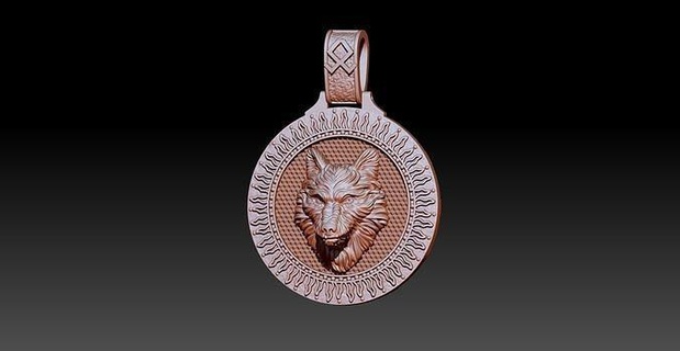 wolf pendant gold silver jewelry angry head relief medallion jewellery art sculptures basrelief gemini wolves zodiac horoscope astrological metal pendants 3d print model - Mito3D