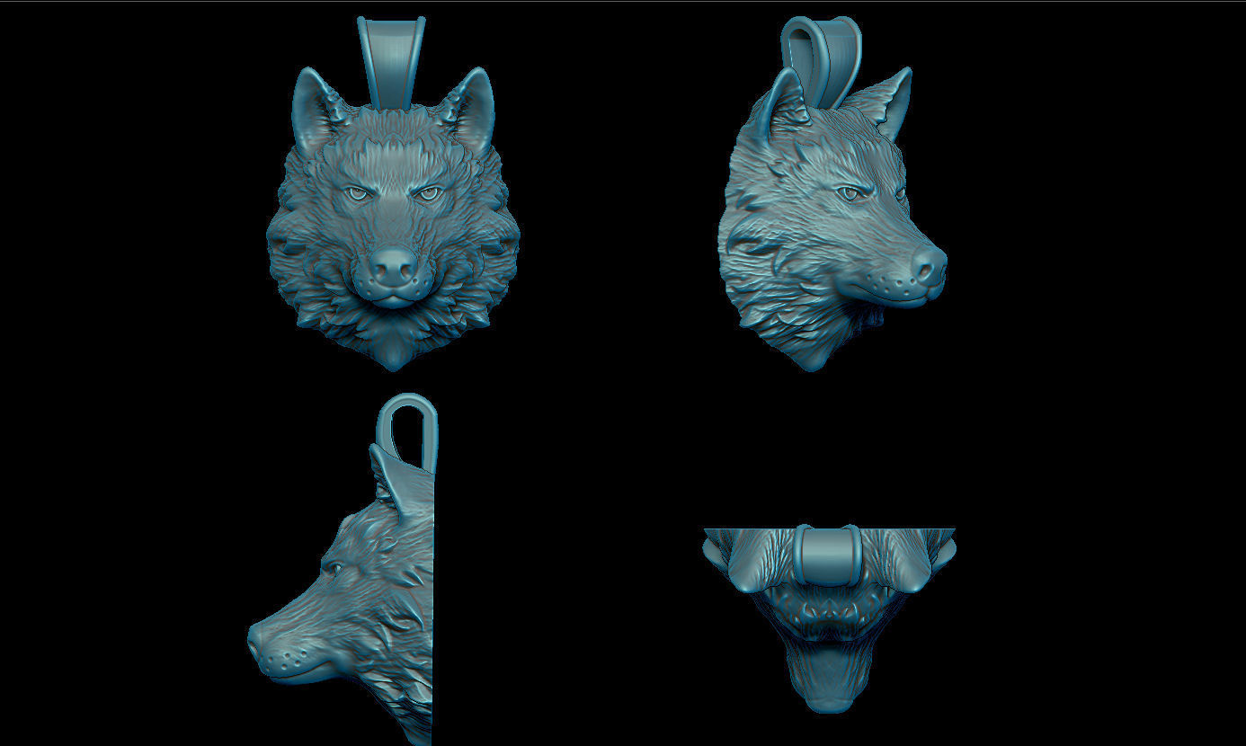 lobo colgante pendiente 3d anillo oro plata joyería gótico esculpir cabeza exclusivo animal anillos perro lobos arte naturaleza colgantes joya 3D print model - Mito3D