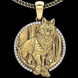 wolf pendant gold printable jewelry 3d model silver sterling design zbrush trend fashion husky white werewolf statue sculpture pendants 3d print model - Mito3D