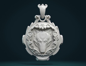 wolf pendant ii jewelry carnivora head baroque artistic art fine curls decoration leaves pendants 3d print model - Mito3D