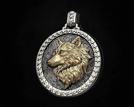wolf pendant - profile 3d printable jewelry pendants gold silver platinum sterling women men relief animal anger jungle 3d print model - Mito3D
