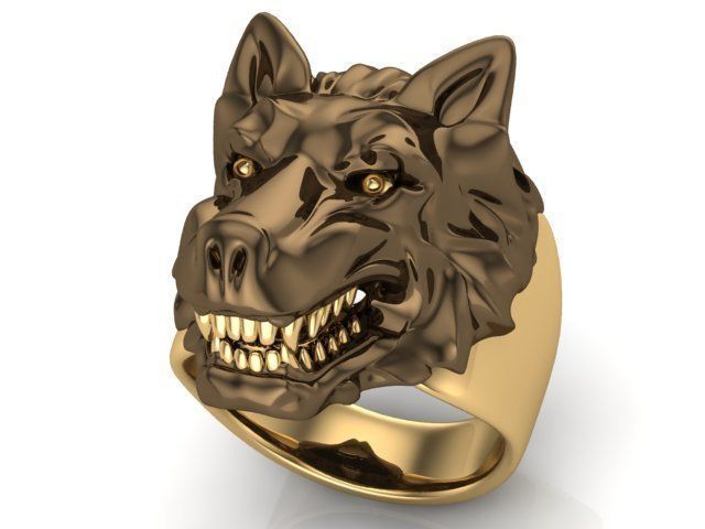 lobo anillo la joyería plata de oro animal bestia salvaje hombre criatura los anillos 3D print model - Mito3D
