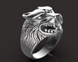 wolf ring silver gold print printable fashion sterling white dalmatian werewolf beast sculp animal head creature exclusive 3d jewellery howl jewelry rings 3d print model - Mito3D