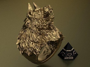 Loup bague magerit sculpter or argent impression 3dprint zbrush conception art sculpture bijou statue imprimable pendentifs solide animal loup garou anneau bijoux anneaux 3d print model - Mito3D