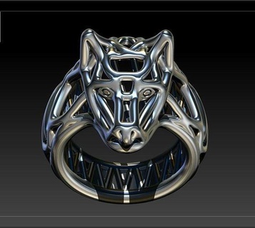 Lobo anel animal joalheria pobre natureza dedo prata 3dmodel fera mamífero cão animais arte fio ouro Projeto joias argolas imprimível 3d print model - Mito3D
