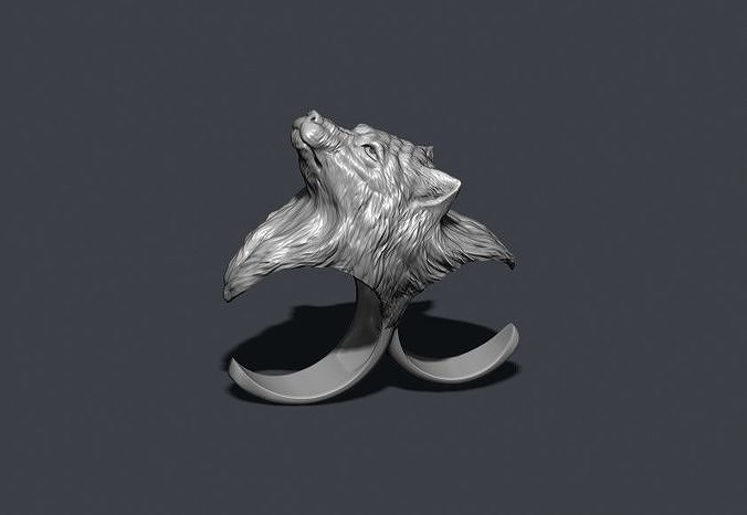 wolf ring jewellery pendant gold stone silver jewel nature head cad necklace wolfhead jewelry volf animal luxury dog moon howl angry rings 3D print model - Mito3D