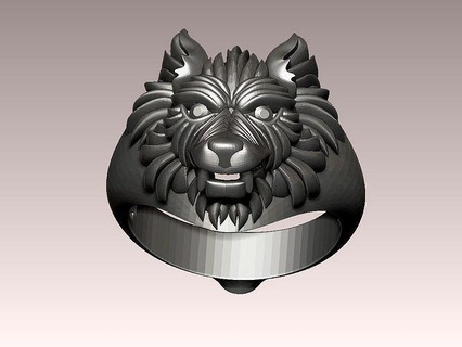 Loup bague tête chien berger impression animal art sculpture argent or bijoux diamant anneaux 3d print model - Mito3D