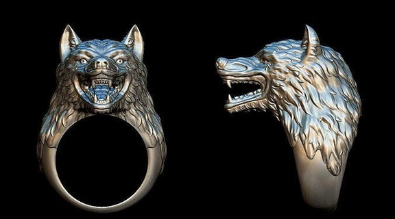 lobo anillo bestia hombre criatura zorro mamífero juego tronos rígido casa joyería joya anillos fantasía ficticio plata horror Luna oro monstruo 3d print model - Mito3D